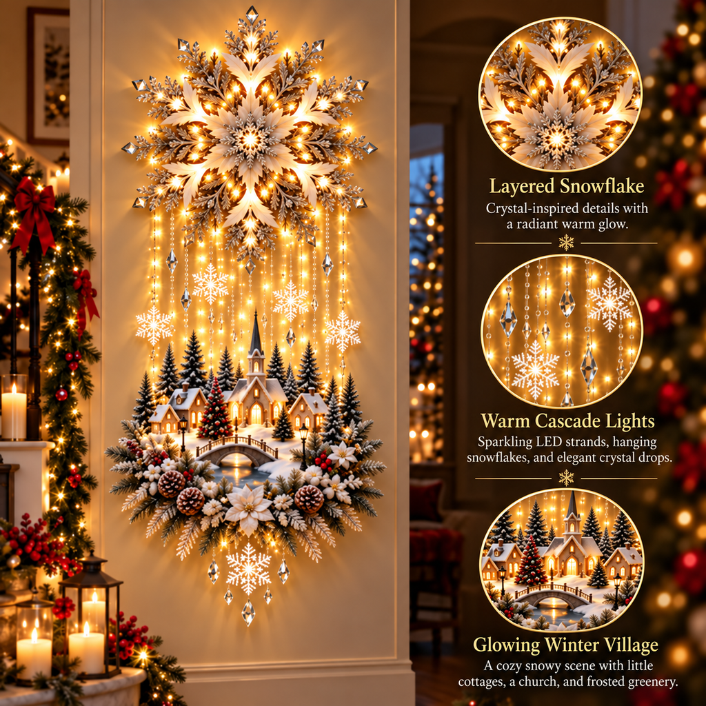 🎄 Illuminated Christmas Tree & Village Wall Hanging | Cascading Warm Lights for Living Rooms, Entryways & Staircases ✨
